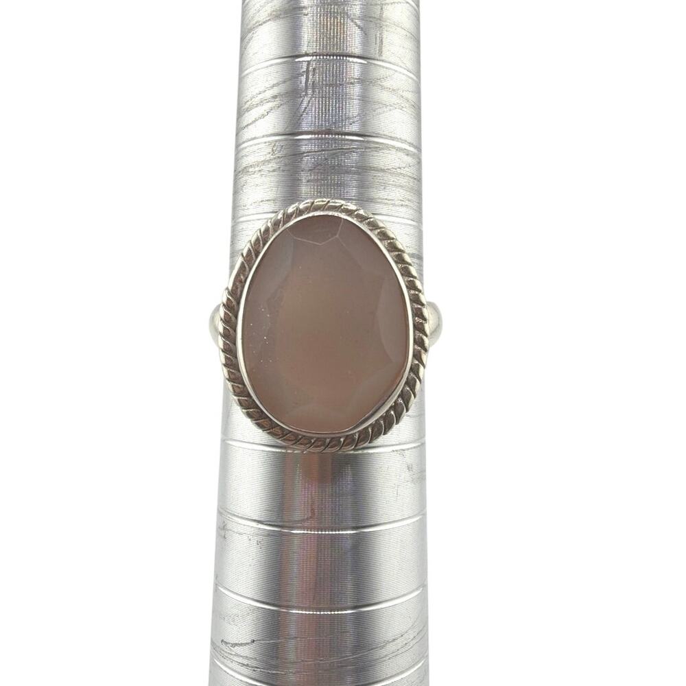 Sterling Silver Oval Rose Quartz Peach Moonstone Twisted Braided Ring Size 8.5